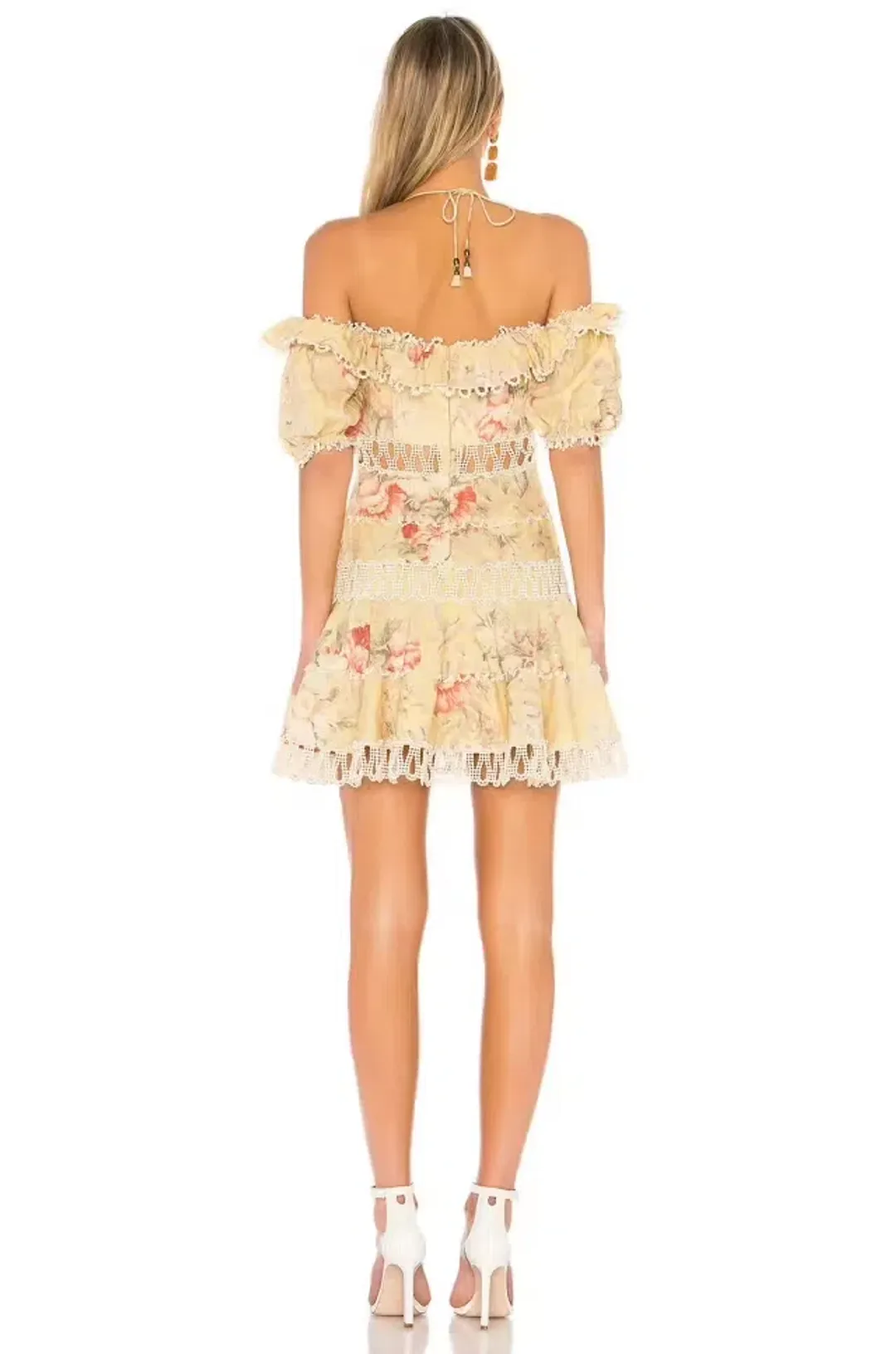 Zimmermann Melody Off Shoulder Mini Dress Mustard Floral Size 1 / AU 10 for rent on The Volte - main image
