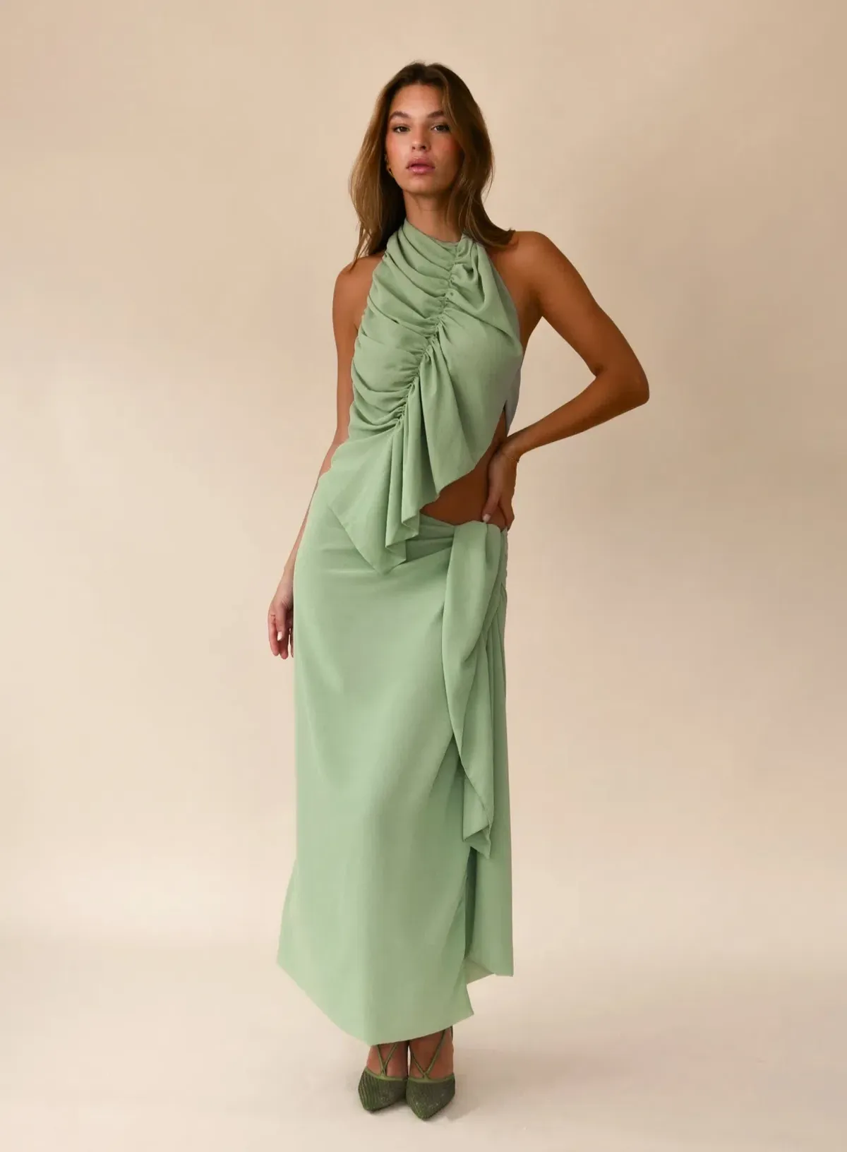 Koster Kulture Bobbies Halter Top XS / AU 6 and Maxi Skirt Size S / AU 8 Set in Pistachio - Image 1