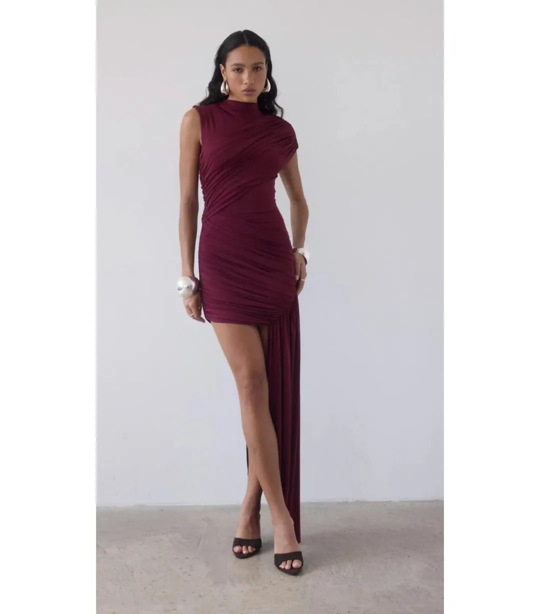 De La Vali Ravenna Mini Dress in Earth Spandex Jersey Size AU 8 for rent on The Volte - main image