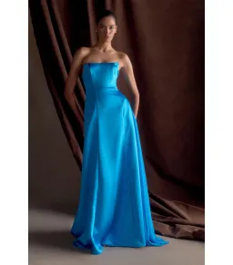 Meshki Rosella Satin Maxi Gown Cyan Blue Size AU 8 for rent on The Volte - image 1