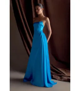 Meshki Rosella Satin Maxi Gown Cyan Blue Size AU 8 for rent on The Volte - image 3