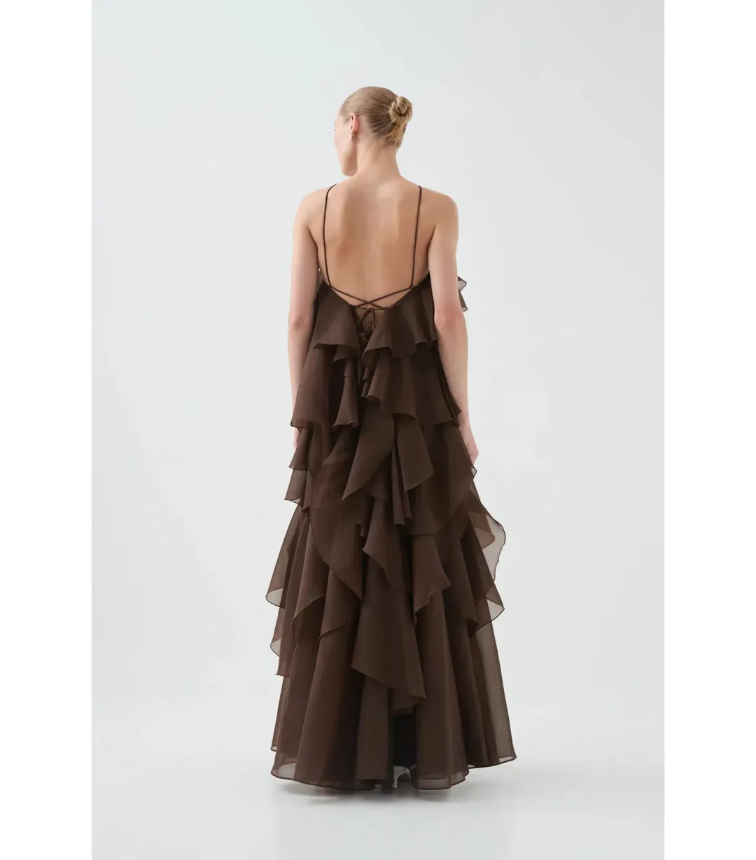 Aje Pandorea Layered Maxi Dress Carob Chocolate Brown Size AU 16 for rent on The Volte - main image