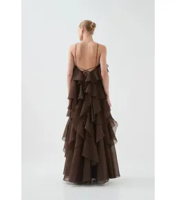 Aje Pandorea Layered Maxi Dress Carob Chocolate Brown Size AU 16 for rent on The Volte - image 2