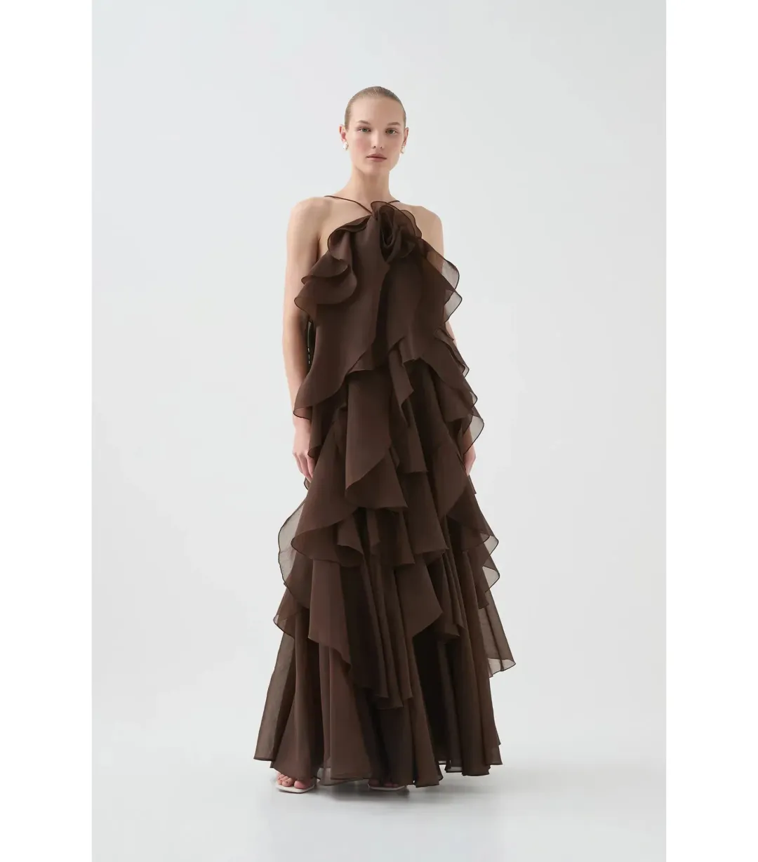 Aje Pandorea Layered Maxi Dress Carob Chocolate Brown Size AU 16 for rent on The Volte - main image