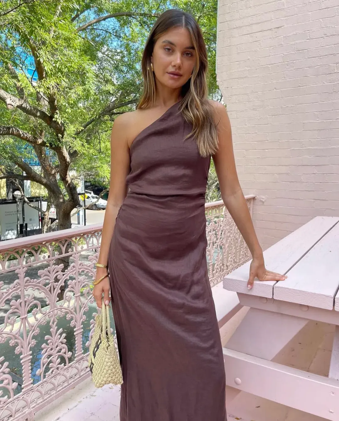 Faithfull The Brand Jomana Midi Dress In Cacao Size 10 for rent on The Volte - main image