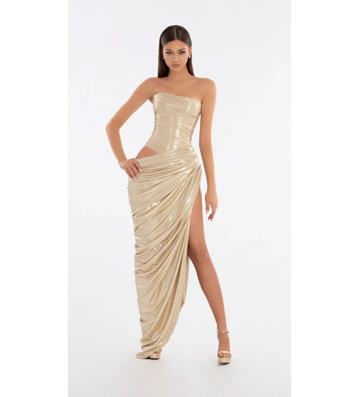 Albina Dyla Metallic Nude Corset Dress Gold Size Au XS/Au 6 for rent on The Volte - main image