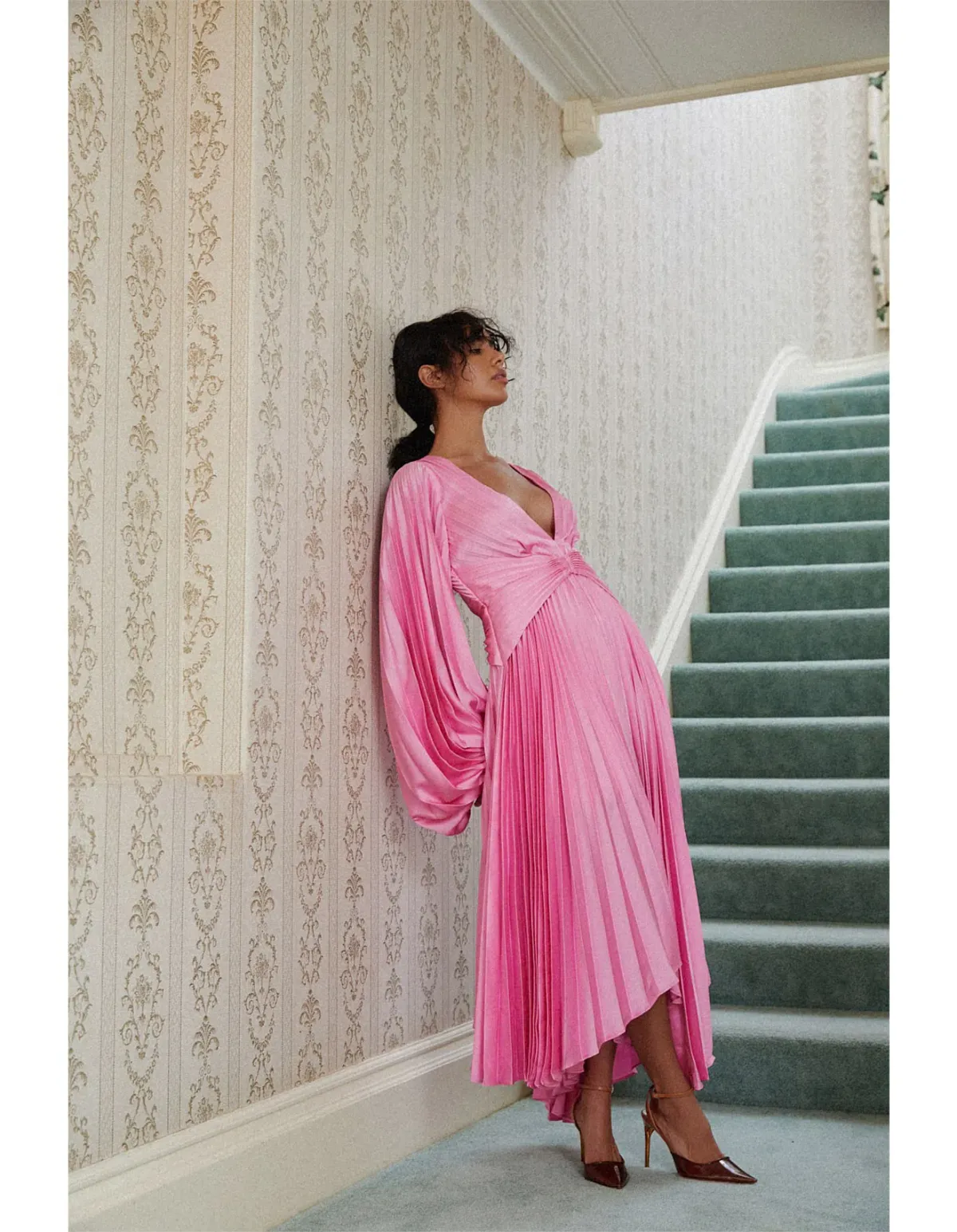 Acler Palms Pink Confetti Long Sleeve Midi Dress Pink Size 6 - Image 1