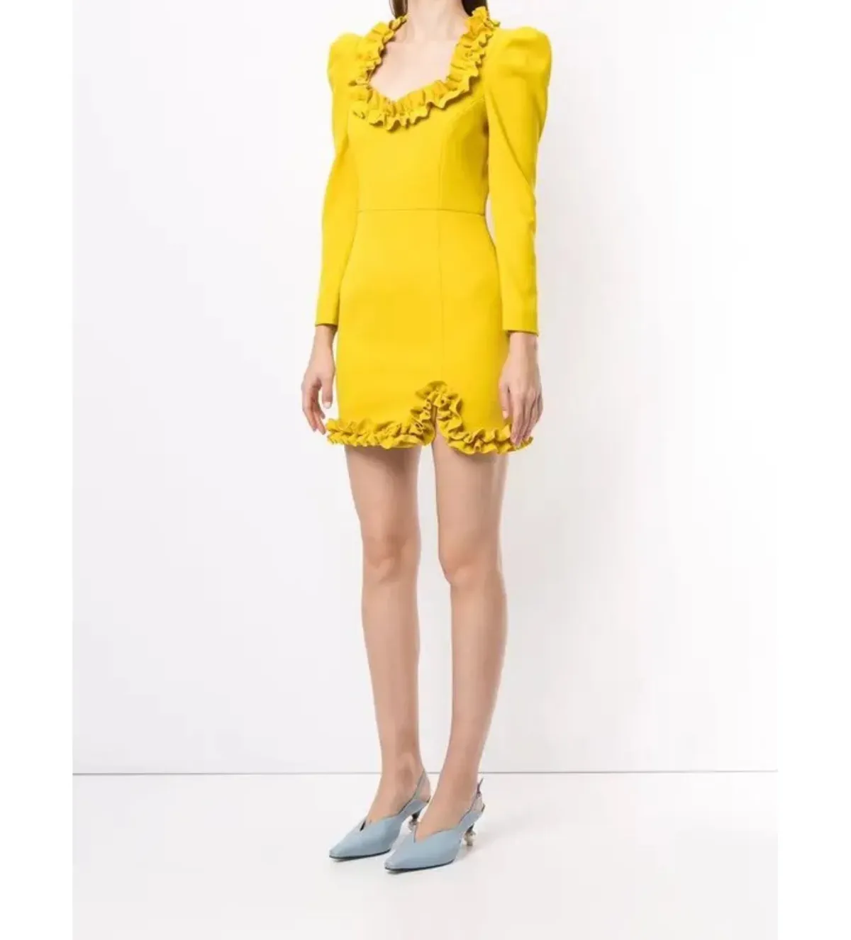 Rebecca Vallance Baci Long Sleeve Mini Dress Yellow Size AU 14 - Image 2