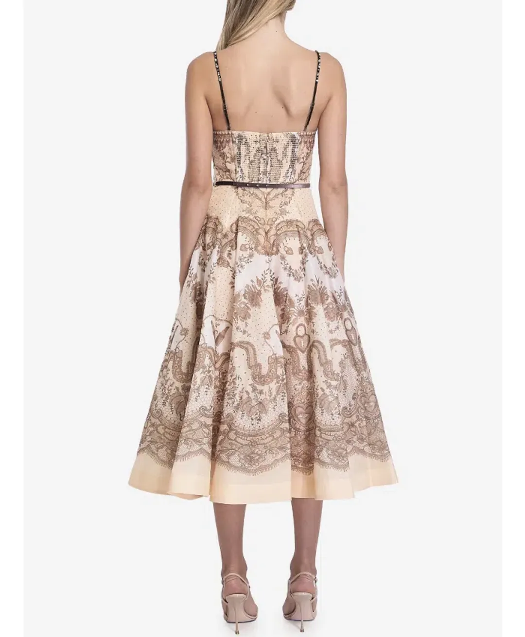 Zimmermann Crush Twist Front Midi Dress in Peach Lace Print Size0/AU8 for rent on The Volte - main image