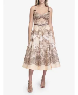 Zimmermann Crush Twist Front Midi Dress in Peach Lace Print Size0/AU8 for rent on The Volte - image 1
