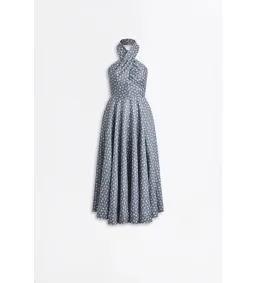 Scanlan Theodore Linen Printed Halter Midi Dress Blue White Size AU 6 for rent on The Volte - image 7