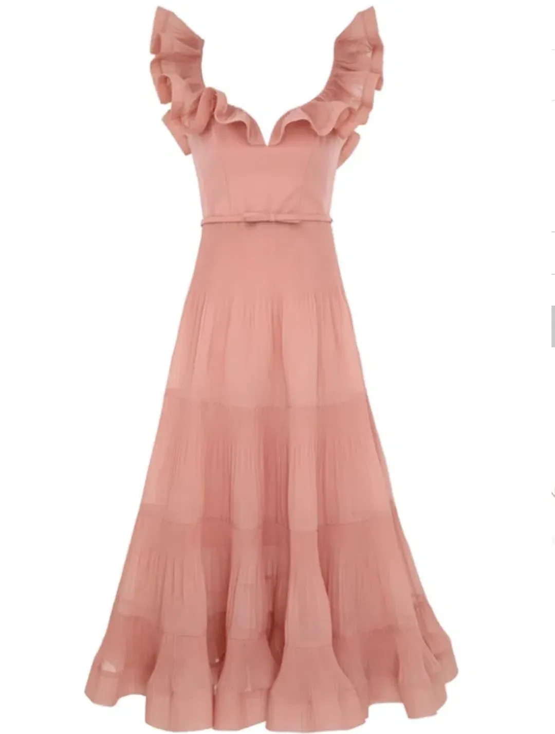 Zimmermann Pleated Frill Midi Dress Lipstick Pink Size 1/ AU 10 for rent on The Volte - main image