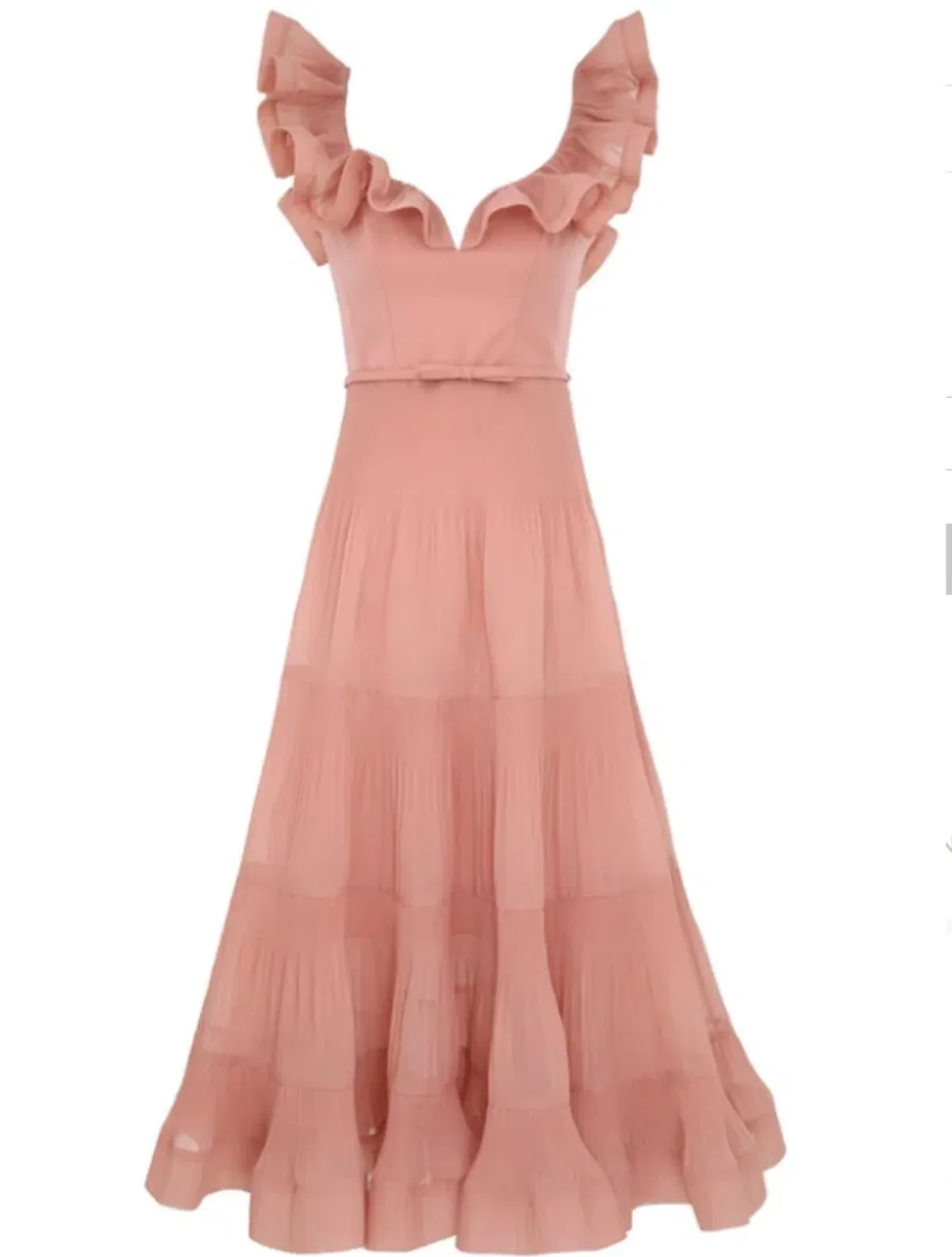 Zimmermann Pleated Frill Midi Dress Lipstick Pink Size 1/ AU 10 for rent on The Volte - main image