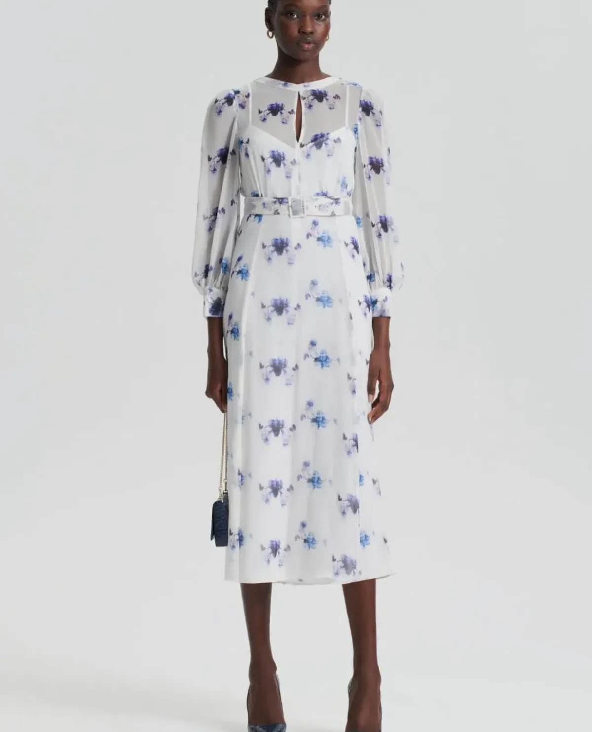 Scanlan Theodore Silk Georgette White Ink Dress Size 8 - Image 1