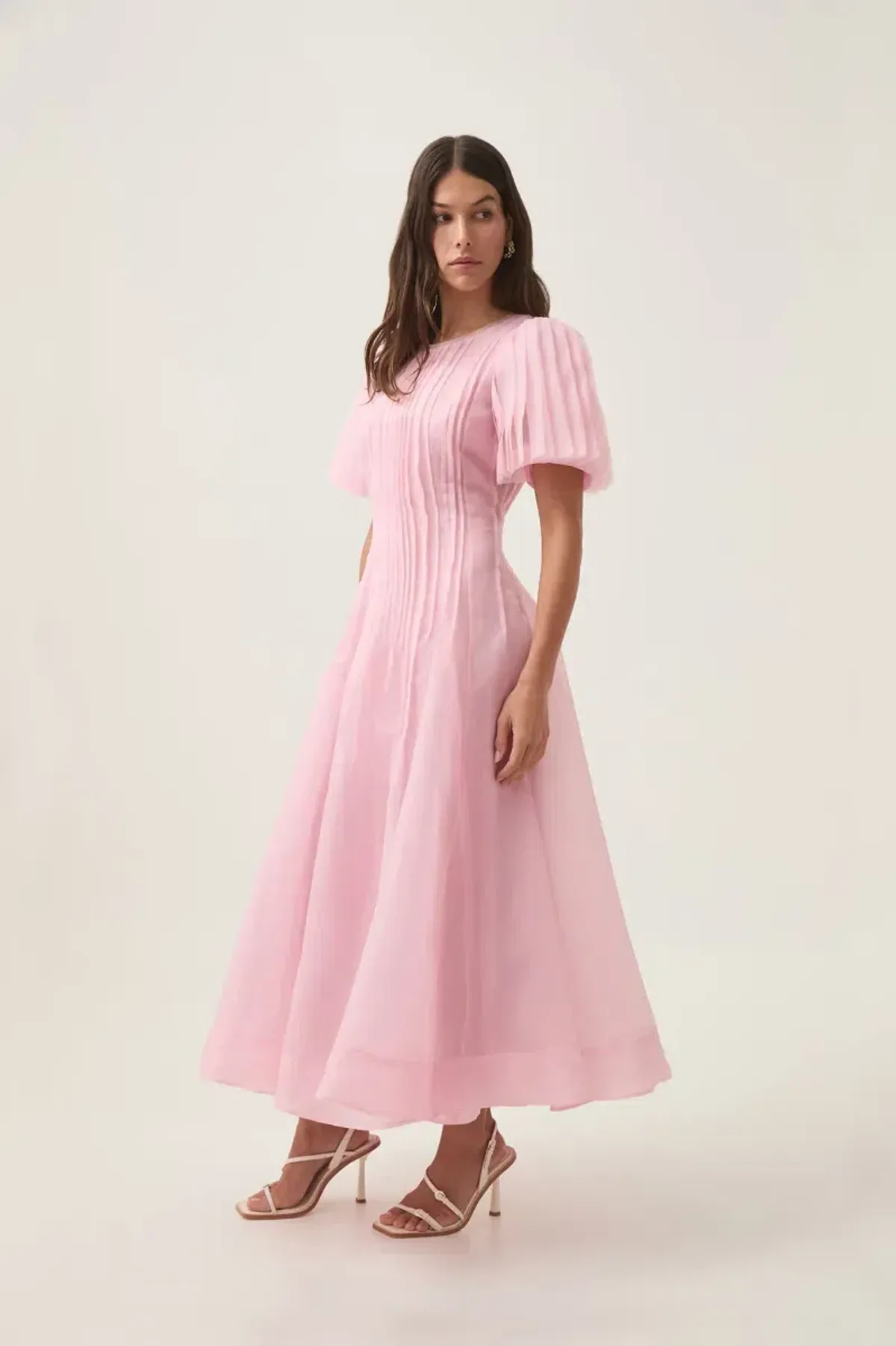 Aje Nova Pleated Midi Dress Chalk Pink Size AU 12 - Image 2