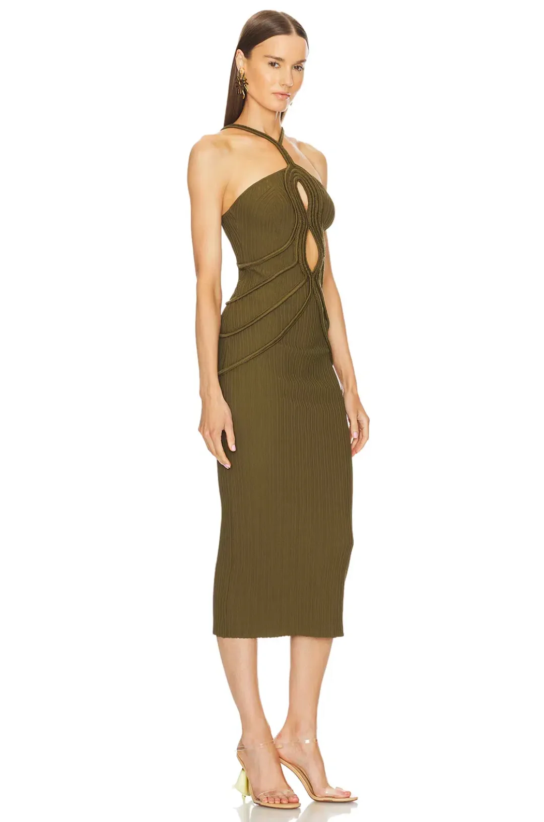 Cult Gaia Avery Knit Dress Khaki Size 8 for rent on The Volte - main image