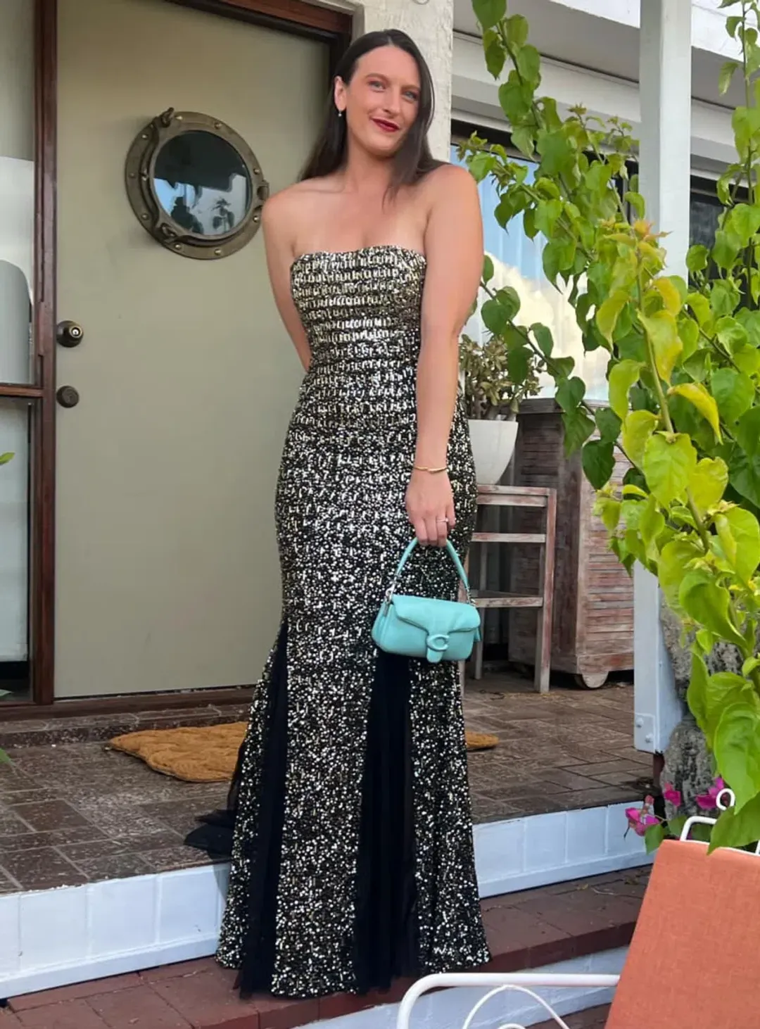 Rachel Gilbert Beaded Tulle Gown Black Gold 2/AU10 for rent on The Volte - main image