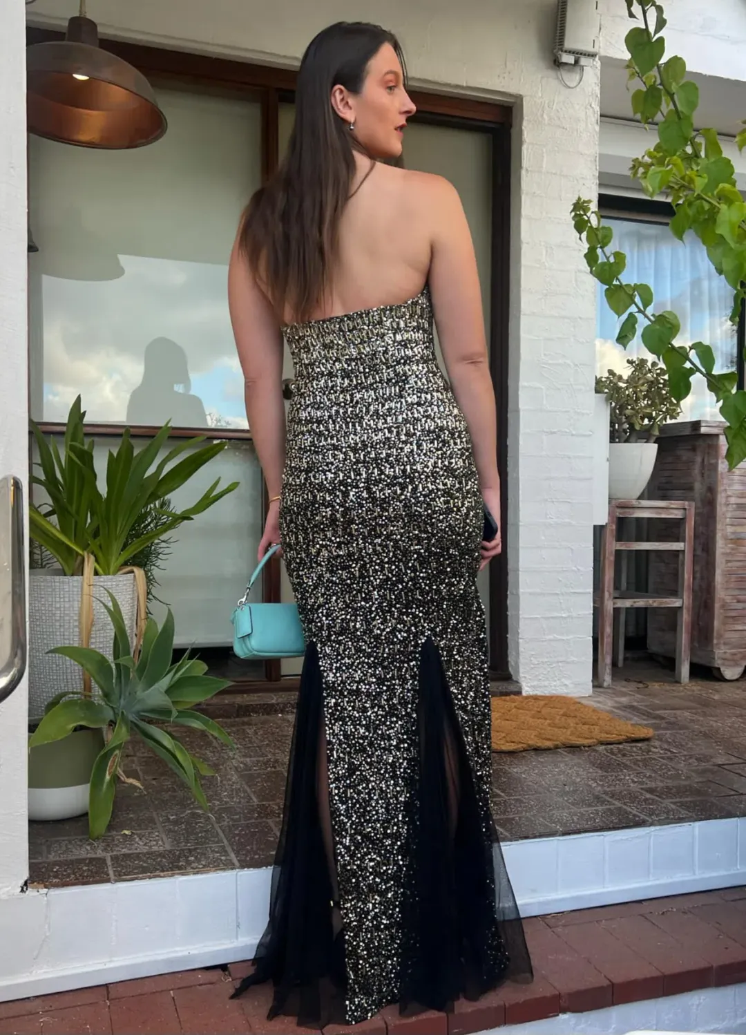 Rachel Gilbert Beaded Tulle Gown Black Gold 2/AU10 for rent on The Volte - main image