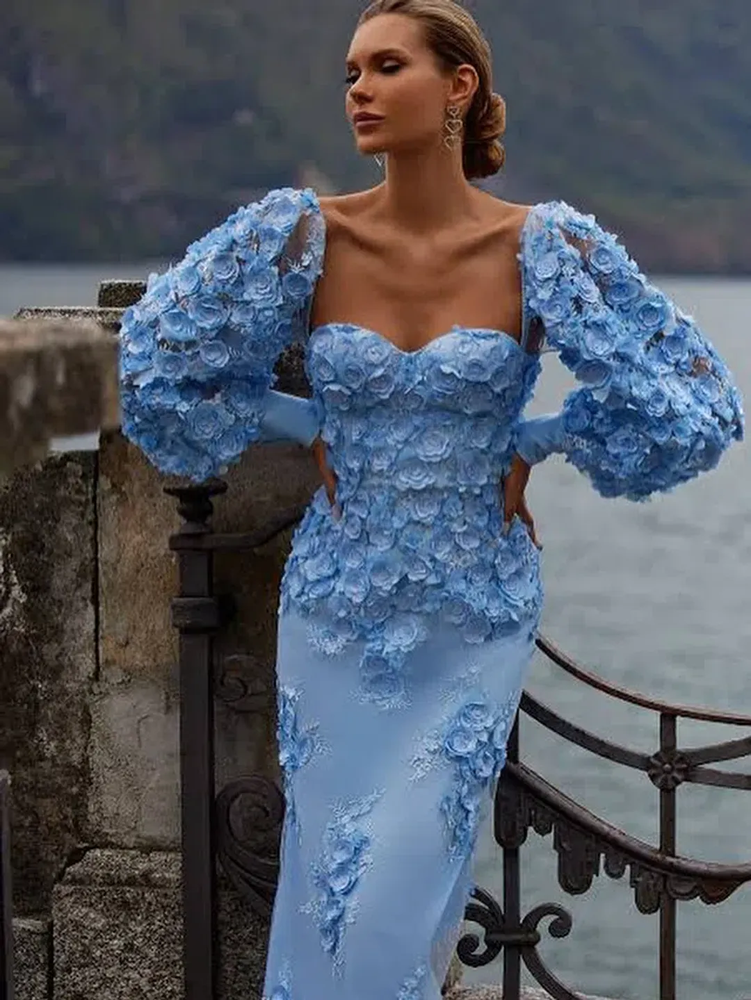 Alamour The Label Ginvra 3D Flower Dress Blue Size M /Au 10 for rent on The Volte - main image