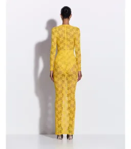 Alex Perry Long Sleeve Halter Column in Lace Yellow Size AU 8 for rent on The Volte - image 2