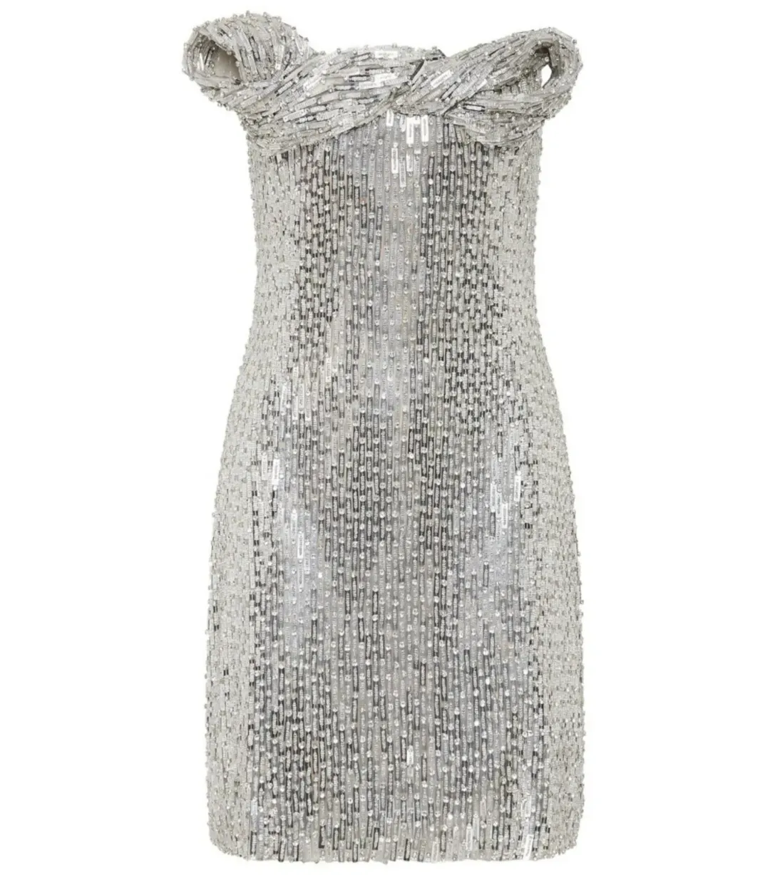 Rachel Gilbert Rosalie Mini Dress Silver Size AU 8 for rent on The Volte - main image