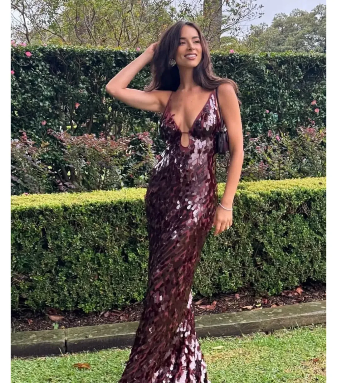 Misha Sapphire Sequin Maxi Dress in Fig Size S / AU 8 for rent on The Volte - main image