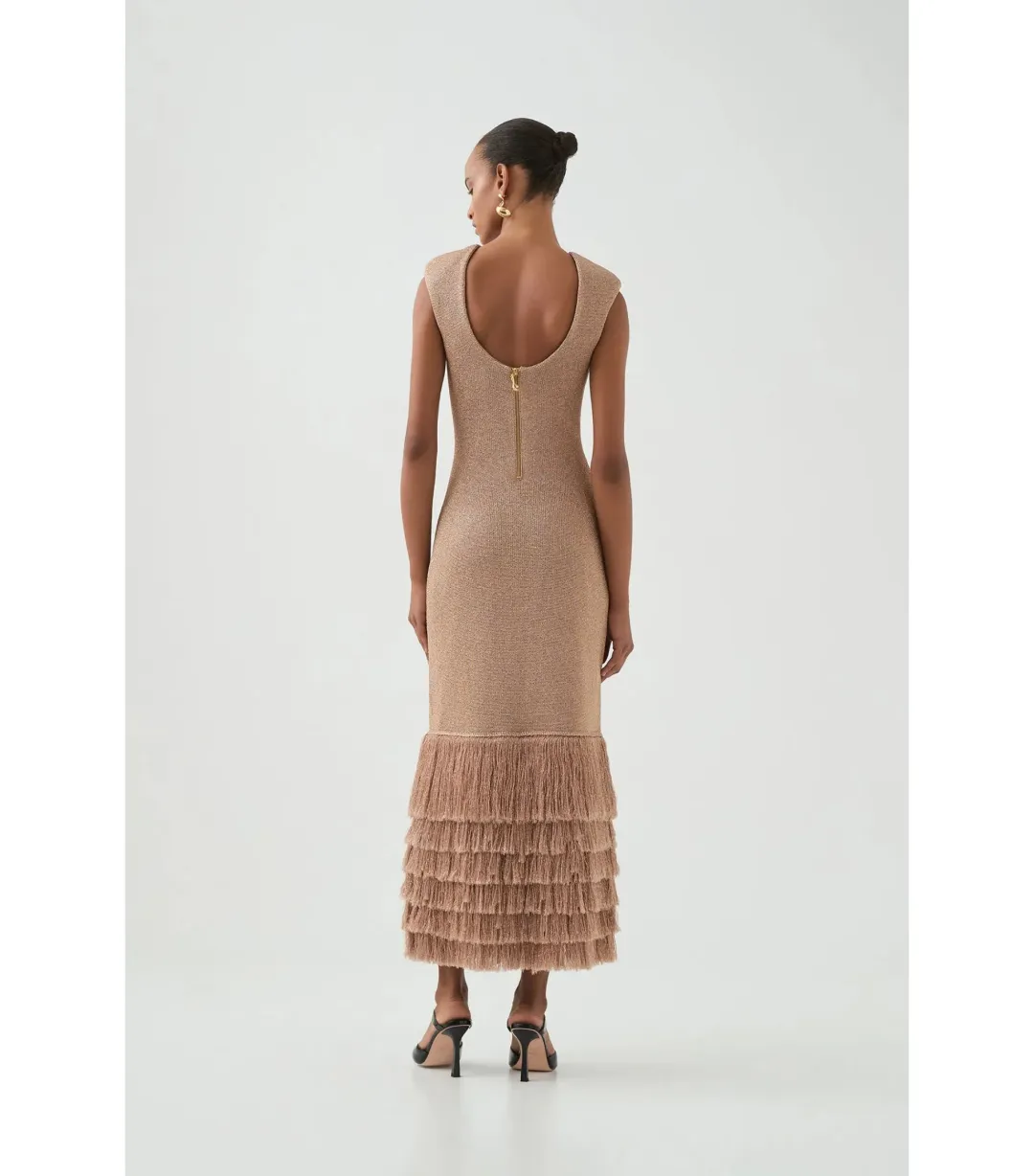 Aje Breeze Knit Midi Dress Rose Gold Size XS / AU 6 for rent on The Volte - main image