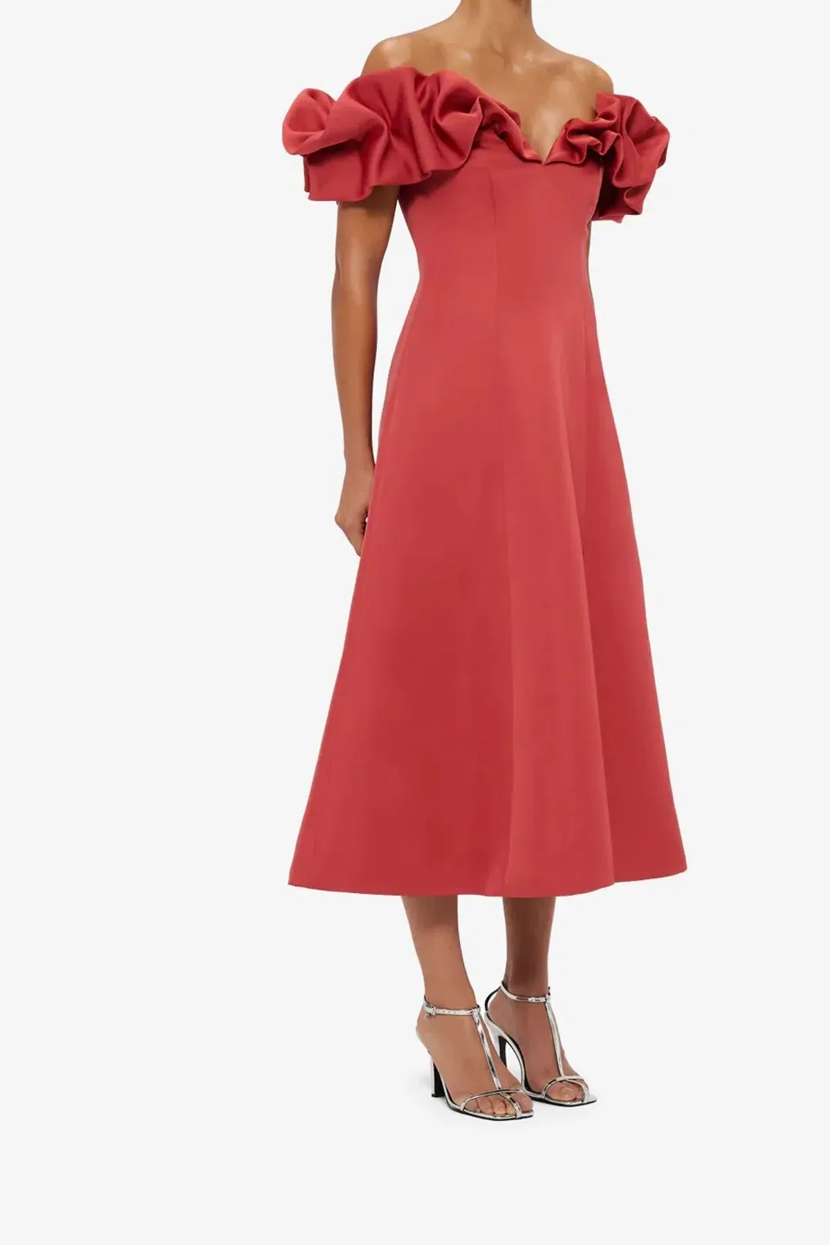 Leo Lin Annie Off Shoulder Frill Midi Dress Red Size 14 - Image 3