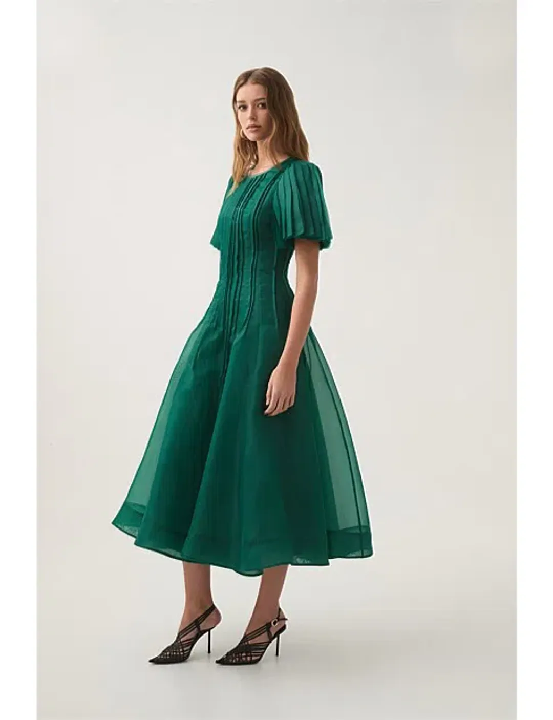 Aje Nova Pleated Midi Dress Emerald Green Size 16 for rent on The Volte - main image