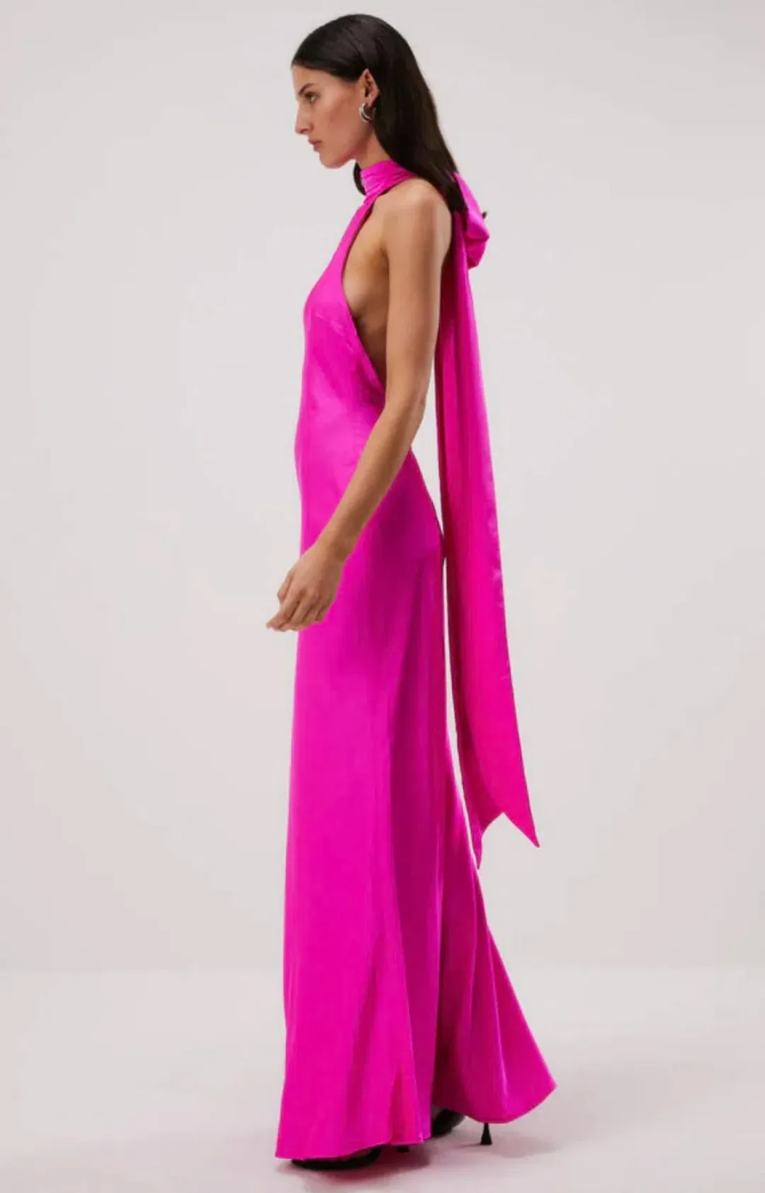 Misha Collection Evianna Satin Dress Hot Pink Size 8/S for rent on The Volte - main image