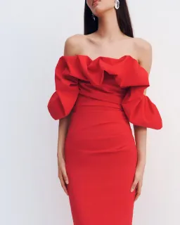 Shona Joy Campbell Off Shoulder Bubble Maxi Dress Goji Size AU 12 for rent on The Volte - image 4