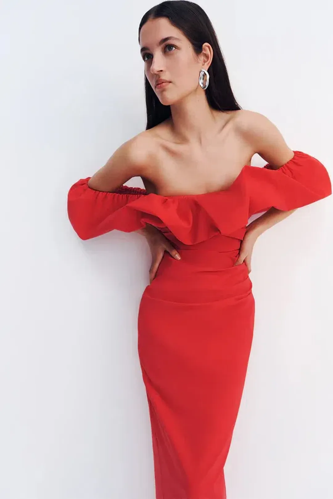 Shona Joy Campbell Off Shoulder Bubble Maxi Dress Goji Size AU 12 for rent on The Volte - main image