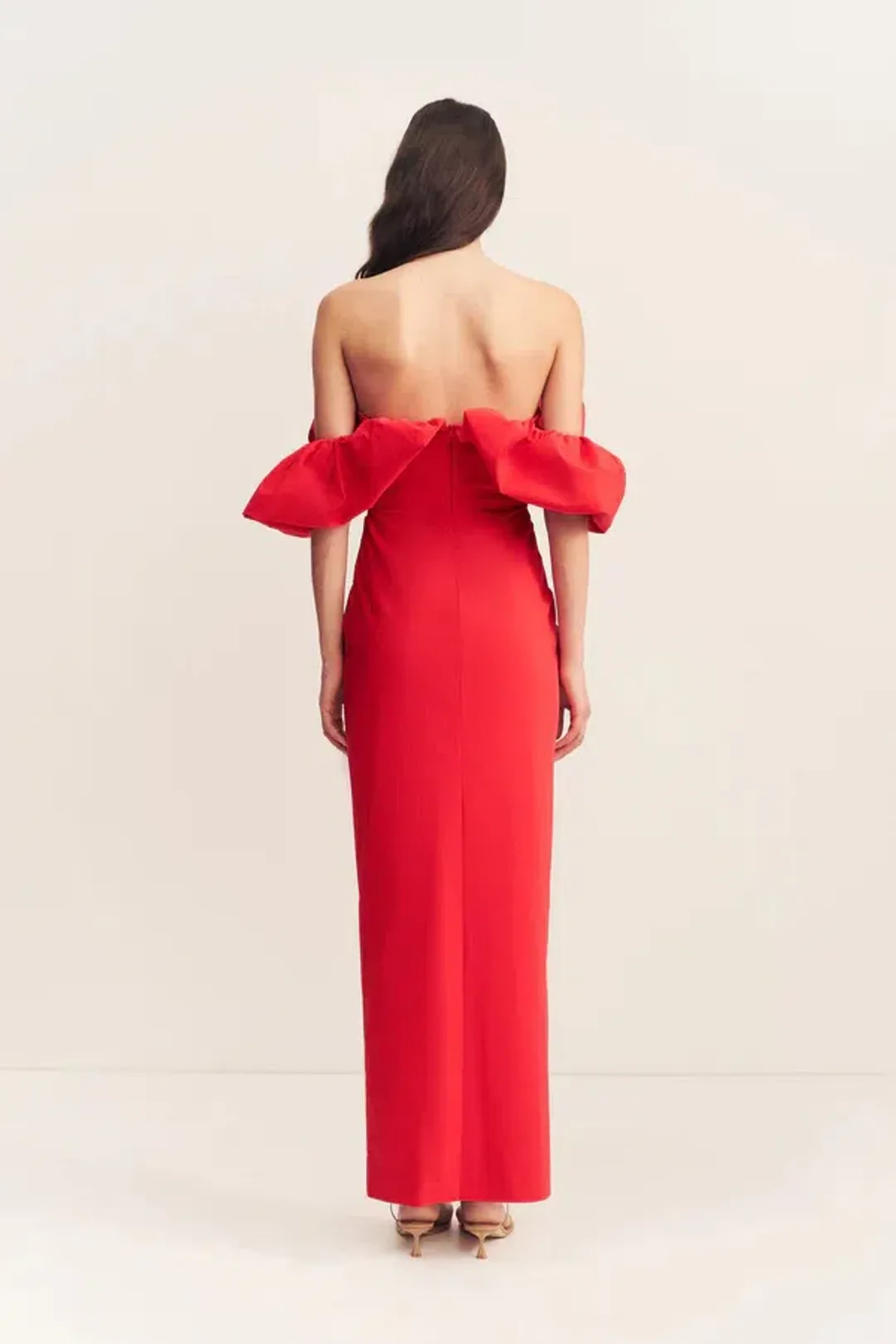 Shona Joy Campbell Off Shoulder Bubble Maxi Dress Goji Size AU 10 for rent on The Volte - main image