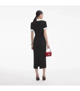 Self Portrait Crepe Contrast Midi Dress Black Size S / AU 8 for rent on The Volte - image 3