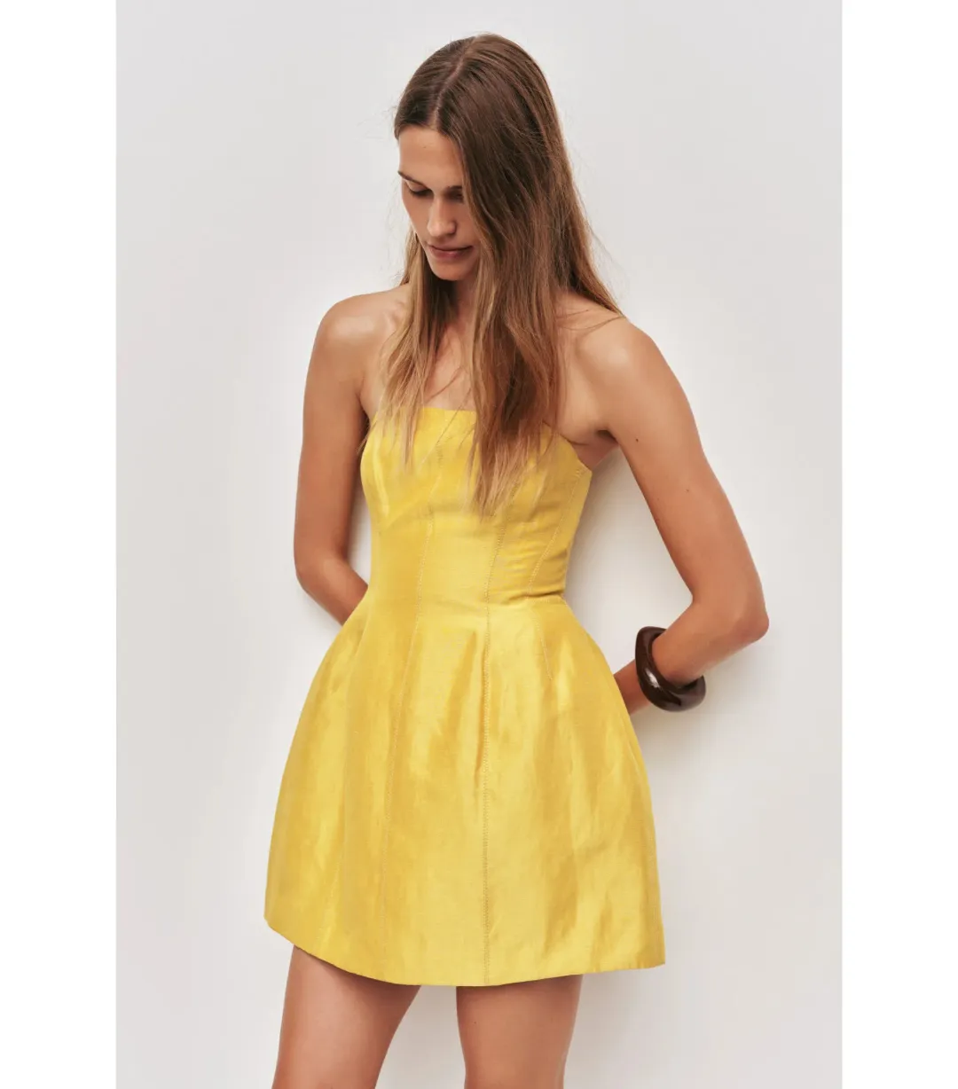 Aje Baret Strapless Mini Dress in Chartreuse Size AU 6 for rent on The Volte - main image