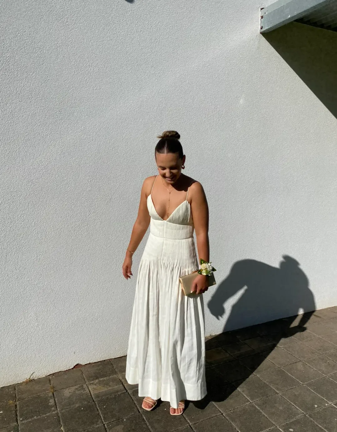 Clea Cameron Pin Tuck Midi Dress White Size AU 8 for rent on The Volte - main image