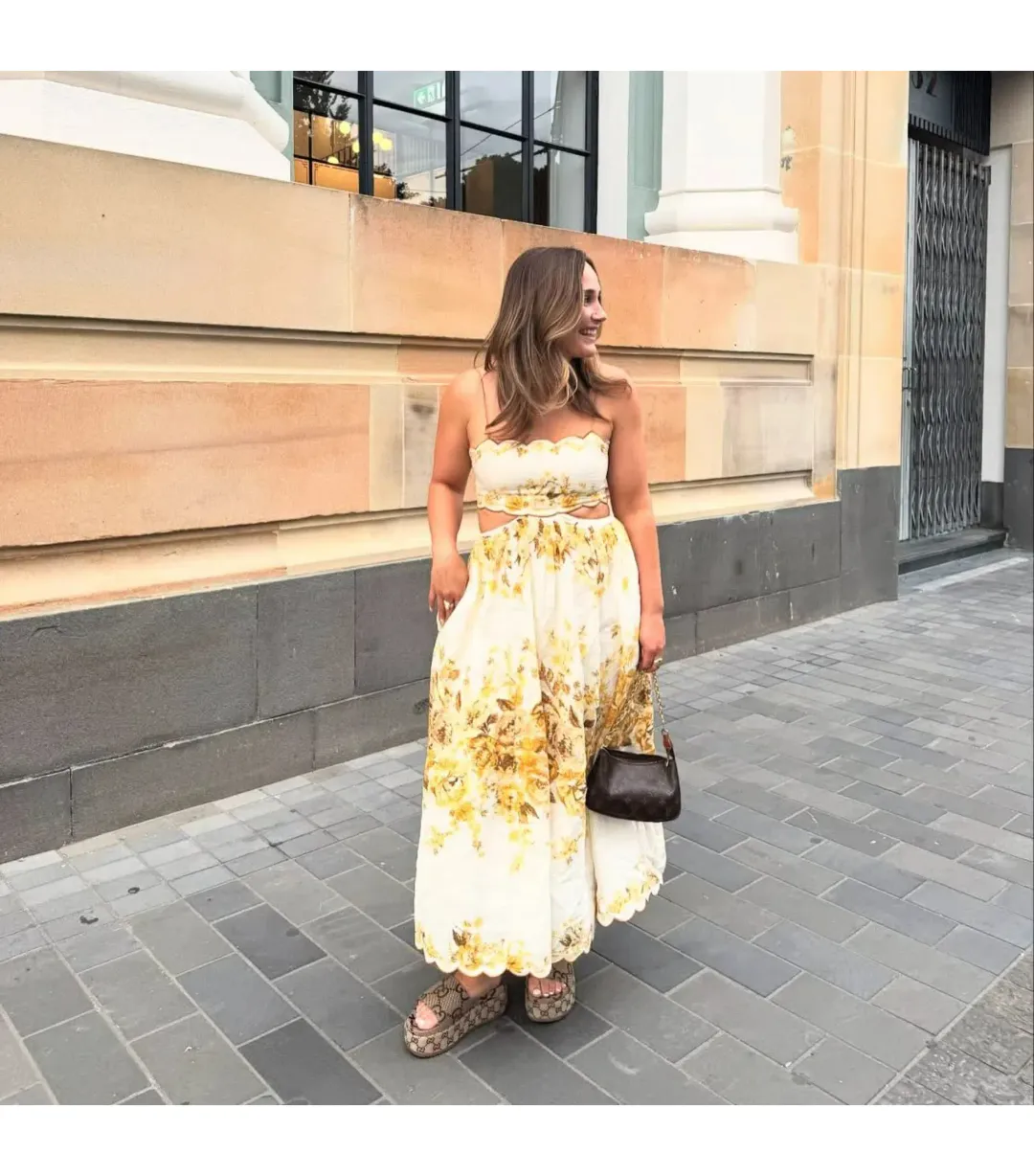 Zimmermann Aliane Scallop Midi Dress in Amber Floral Size 2 / AU 12 for rent on The Volte - main image