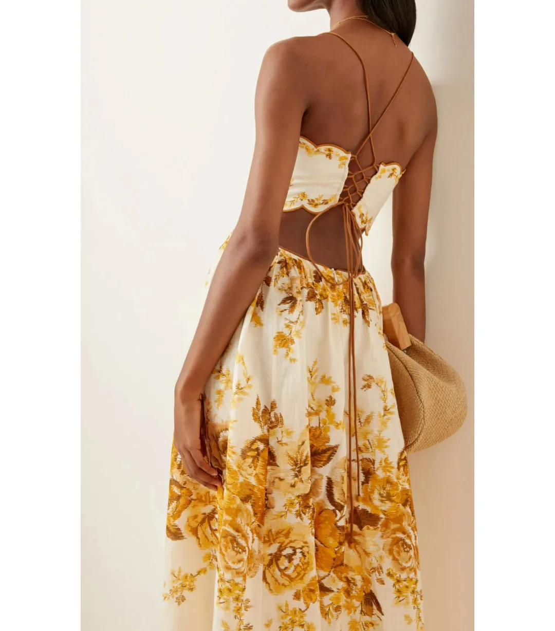 Zimmermann Aliane Scallop Midi Dress in Amber Floral Size 2 / AU 12 for rent on The Volte - main image
