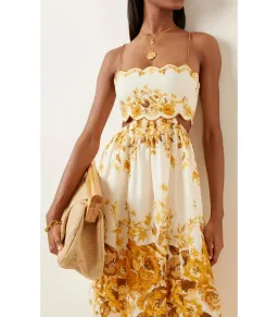 Zimmermann Aliane Scallop Midi Dress in Amber Floral Size 2 / AU 12 for rent on The Volte - image 3