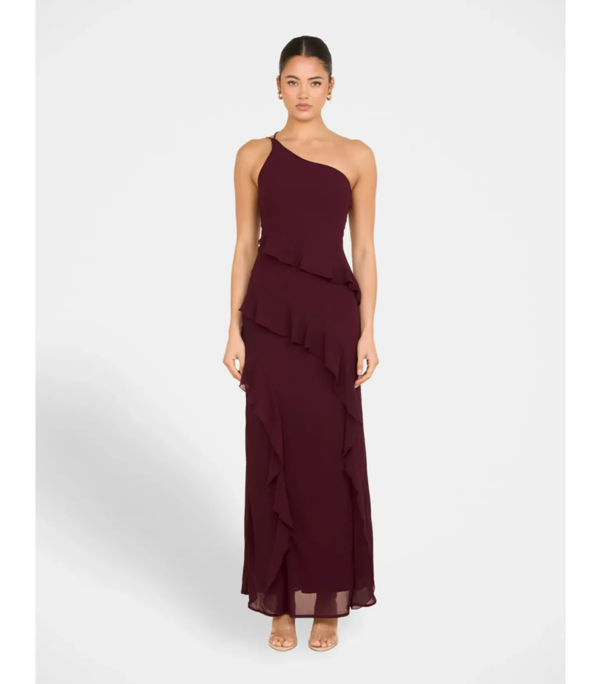 Pilgrim Dietrich One Shoulder Maxi Gown Burgundy Size AU 8 - Image 1