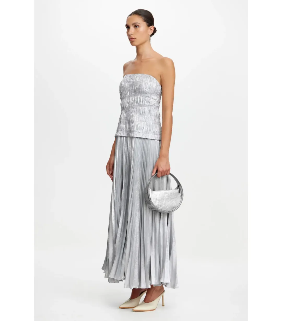Acler Rockland Midi Dress in Dove Metallic Size AU 10 for rent on The Volte - main image