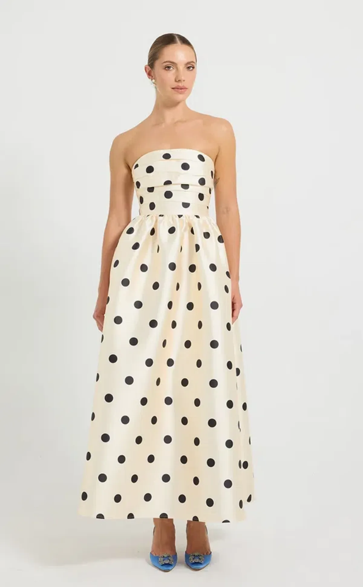 Pasduchas Dottie Strapless Midi Dress size 10 for rent on The Volte - main image