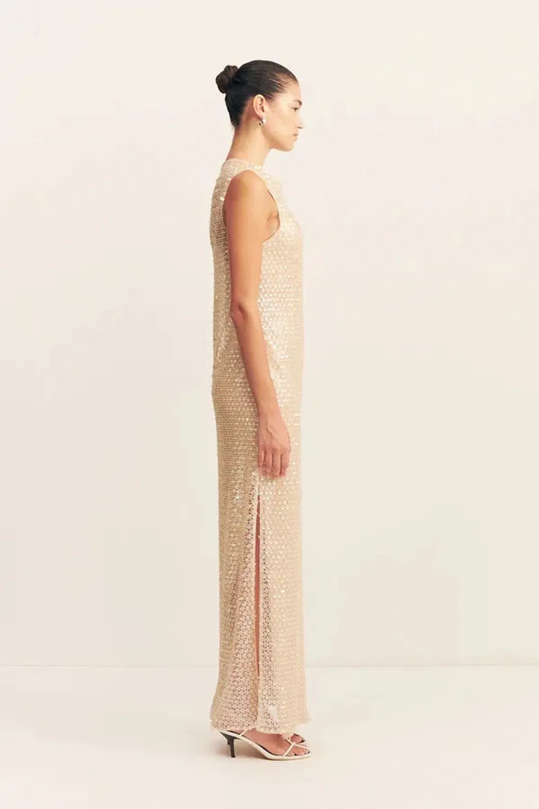 Shona Joy Everly High Neck Sleeveless Maxi Dress Macadamia Size 10 for rent on The Volte - main image