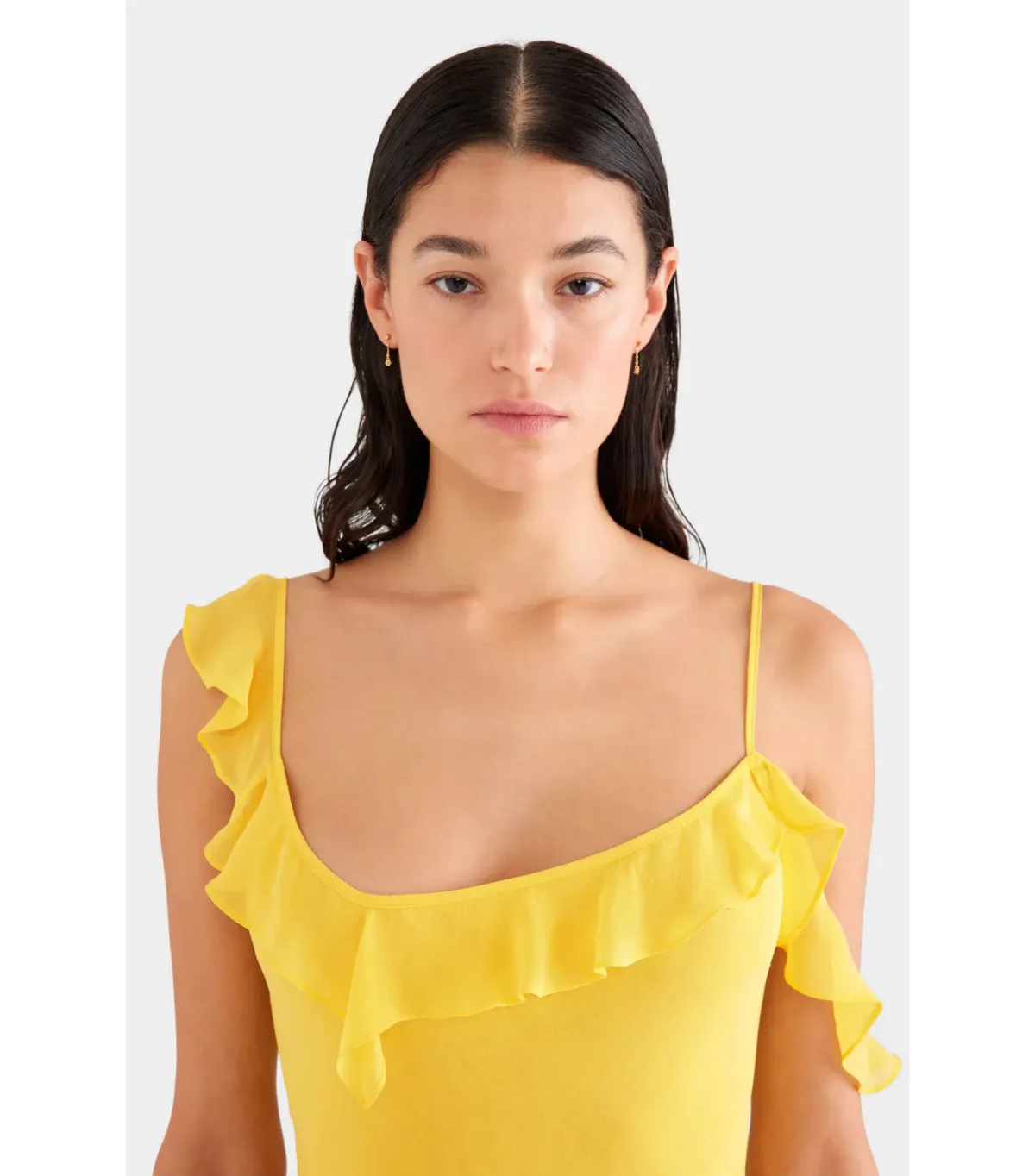 Venroy Asymmetric Low Back Silk Ruffle Dress Yellow Gold Size AU 8 - Image 2