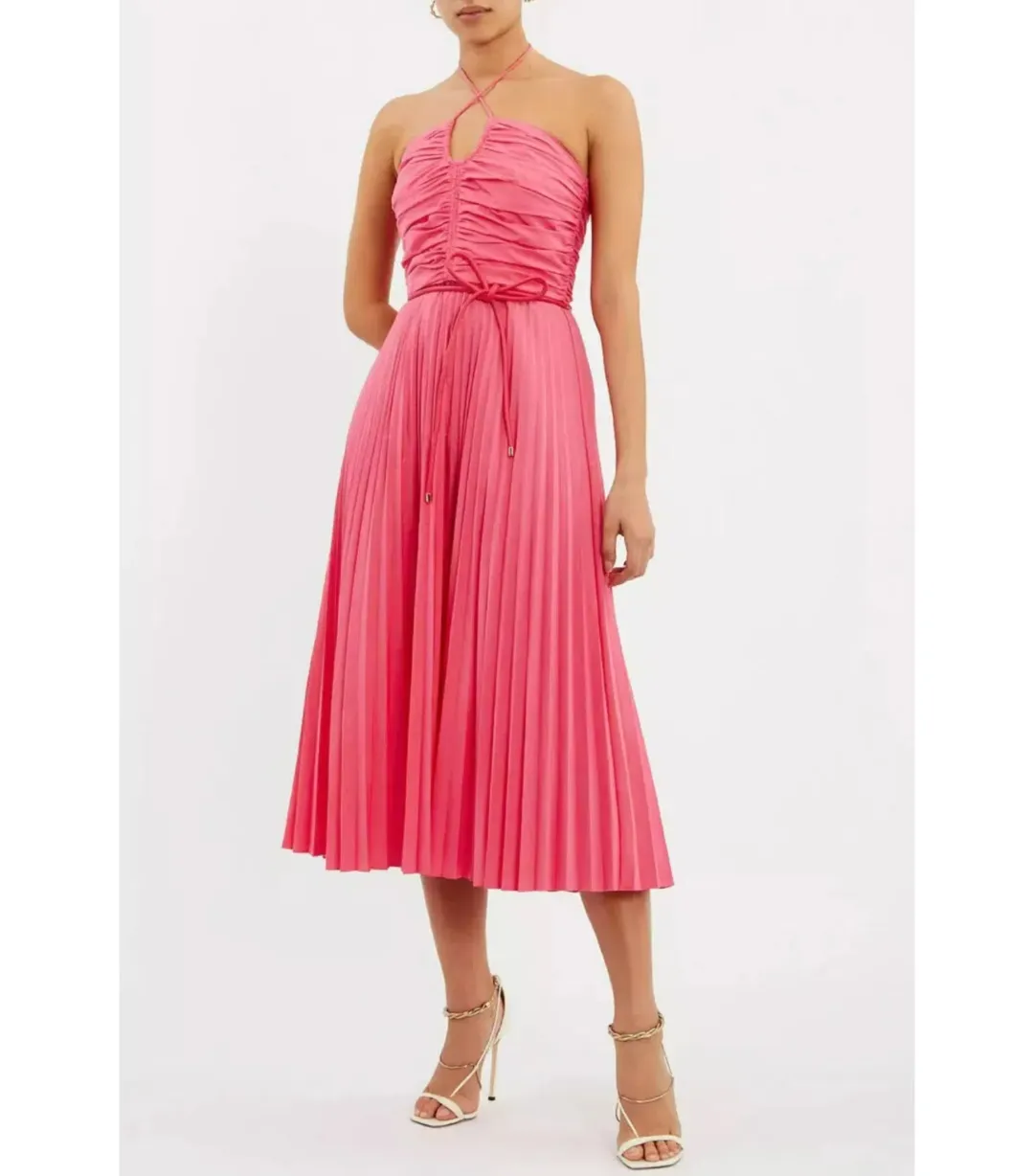 Rebecca Vallance Rosa Halter Midi Dress Pink Size AU 14 for rent on The Volte - main image
