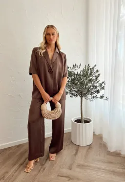 Viktoria and Woods Concert Shirt Size 0 / AU 6 and Pilot Pant Size 1 / AU 8 Set Chocolate for rent on The Volte - image 1