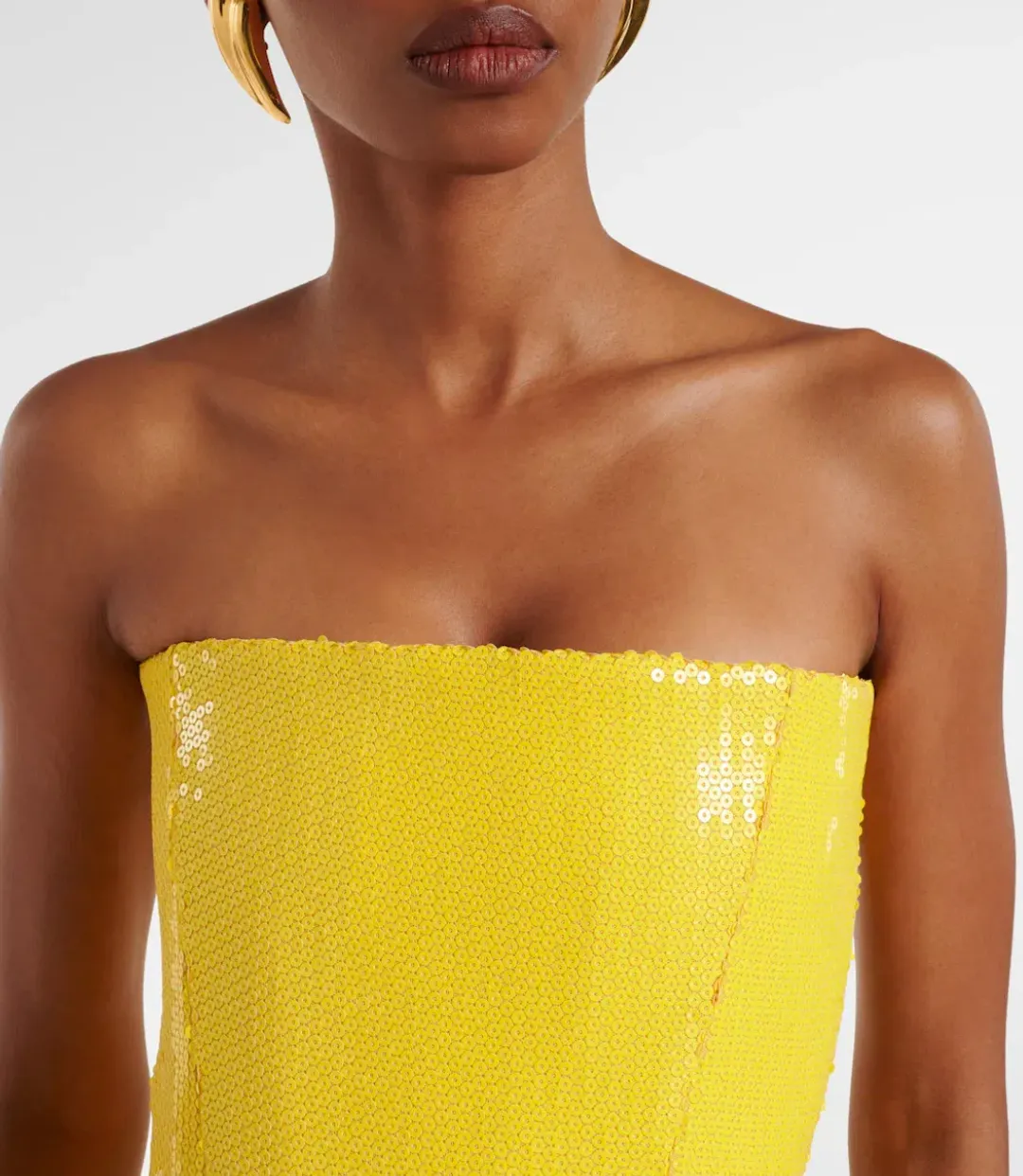 Alex Perry Strapless Sequined Corset Maxi Gown Yellow Size AU 6 for rent on The Volte - main image