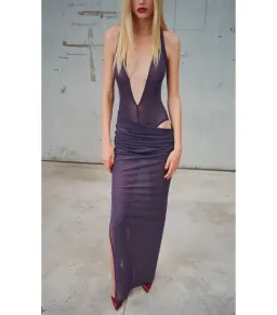 Alex Perry Tucked Halter Column Maxi Dress in Purple AU 8 for rent on The Volte - image 4
