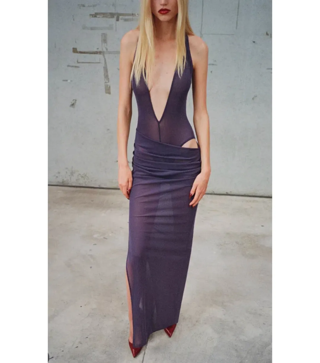Alex Perry Tucked Halter Column Maxi Dress in Purple Size AU 10 for rent on The Volte - main image