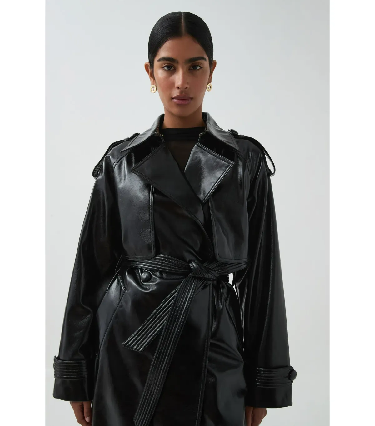 Aje Studio Raven Vegan Leather Trench Black Size AU 10 - Image 3